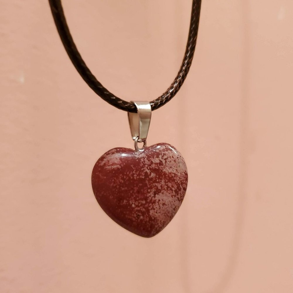 Red Jasper Gemstone Heart Necklace, Polished Rock Pendant, natural stone gift